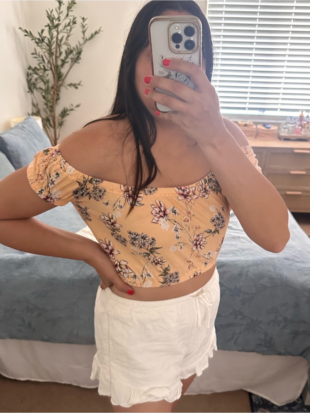 PacSun Peach Floral Off-Shoulder Crop Top